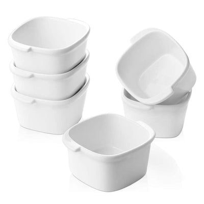 Ceramic Ramekin Bowls with Handle Set of 6 - White.