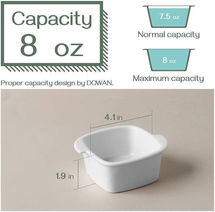 Ceramic Ramekin Bowls with Handle Set of 6 - White.