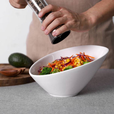 Ceramic Angled Serving Salad Bowls Set of 2 - 26 Oz.