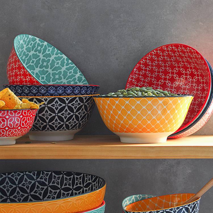 Ceramic Dessert Bowls Set of 6 - 23 Oz Colorful.