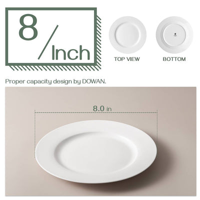 Ceramic Dinner Desert Serving Plates Set of 6 - 8 Inches White.