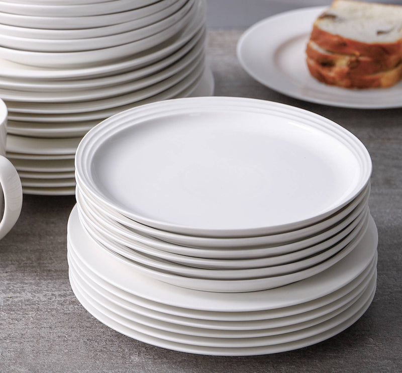 Ceramic Dinner Serving Dessert Salad Plates Set of 6 - 8 Inches White.