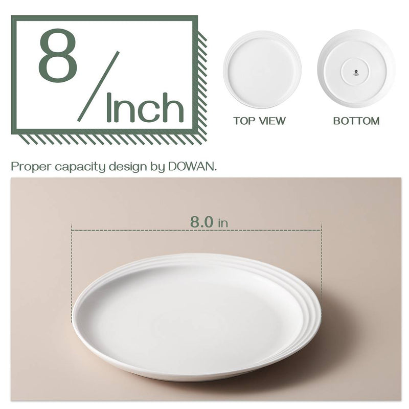 Ceramic Dinner Serving Dessert Salad Plates Set of 6 - 8 Inches White.