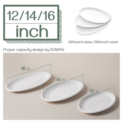 Ceramic Large Oval Serving Platters Plates Set of 3 - 16/14/12 Inches White.