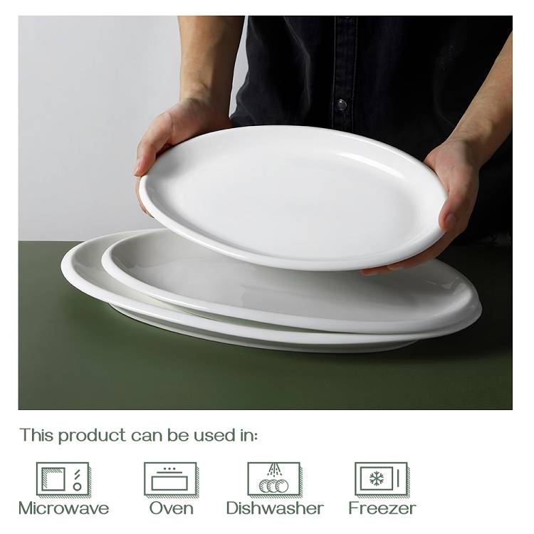 Ceramic Large Oval Serving Platters Plates Set of 3 - 16/14/12 Inches White.