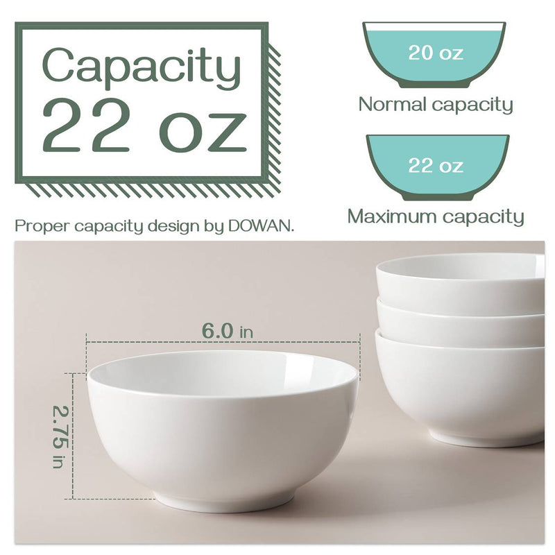 Ceramic Soup Cereal Bowls Set of 4 - 22 Oz White.