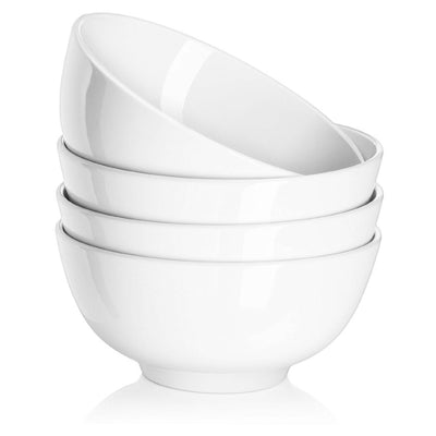 Ceramic Soup Cereal Bowls Set of 4 - 22 Oz White.