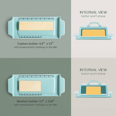 Ceramic Butter Dish Container with Lid and Wooden Knife.