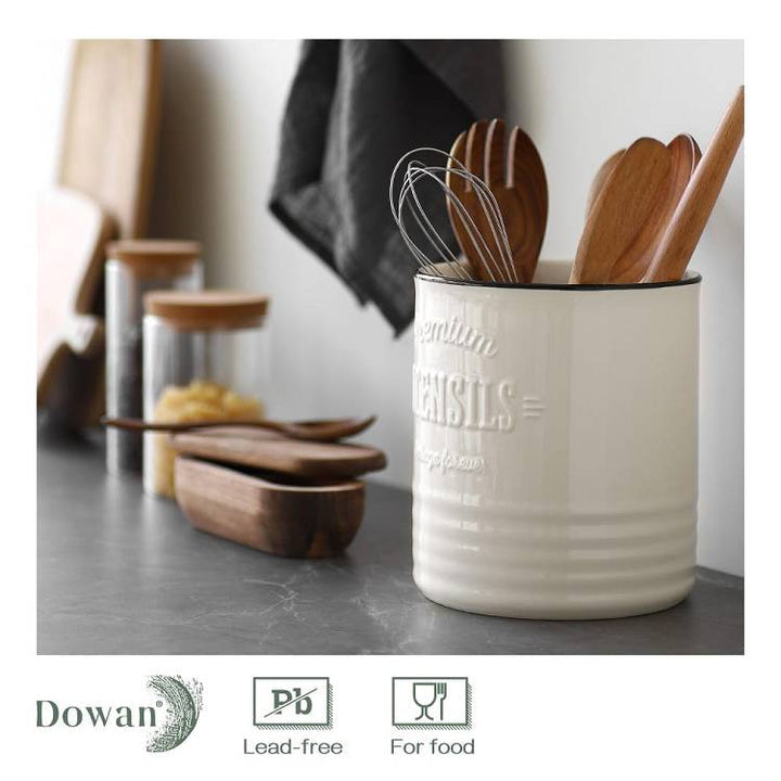 Kitchen Ceramic Utensil Holder Crock - 7.2 Inches.