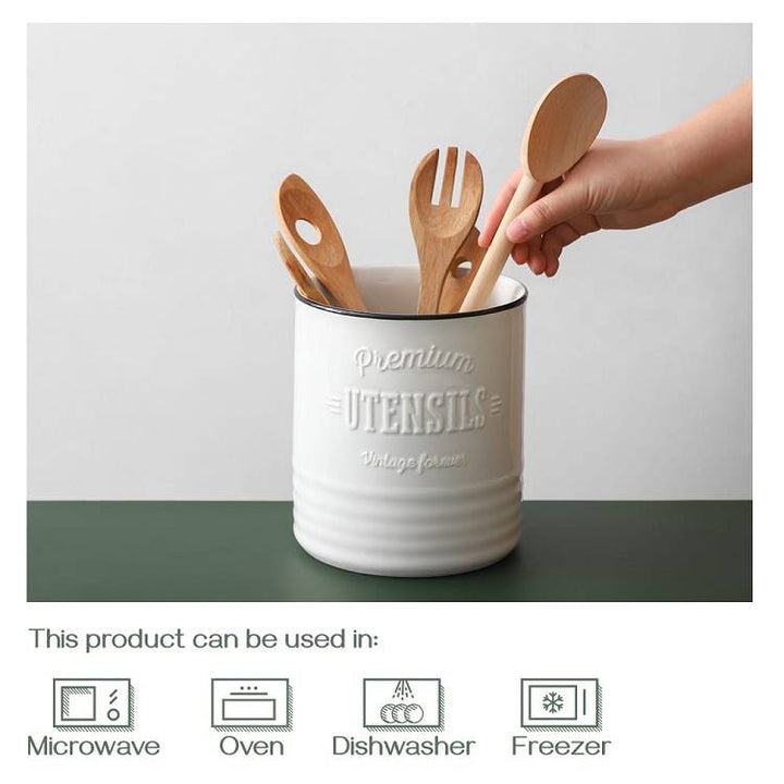 Kitchen Ceramic Utensil Holder Crock - 7.2 Inches.