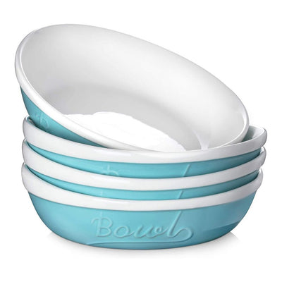 Ceramic Deep Pasta Serving Bowls Set of 4 - 8.5 Inches Turquoise.