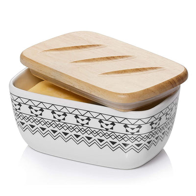 Ceramic Butter Dish with Keeper Container with Lid - White Modern Bohemian.