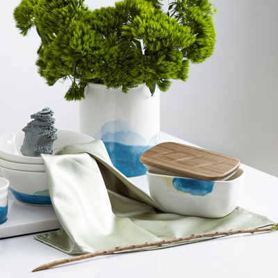 Ceramic Butter Dish with Wooden Cover - Scenery Collection.