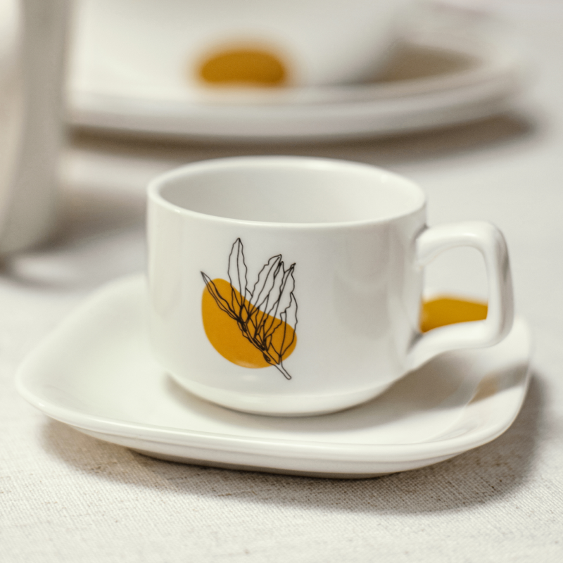 Ceramic Stackable Espresso Cups with Saucer Set of 2 - 3.3 Oz California Sunset.